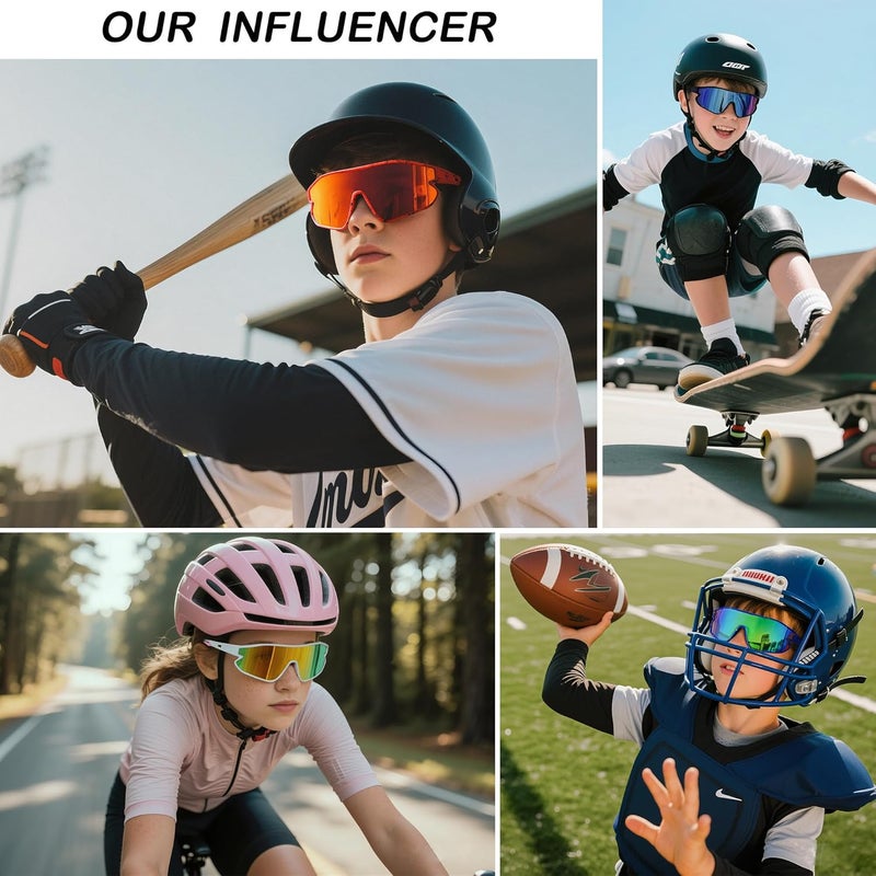 GLARDEFE Kids Baseball Sunglasses - Youth Baseball Sunglasses for Boys Girls - Sports Softball Shades Age 6-14 - Image 2